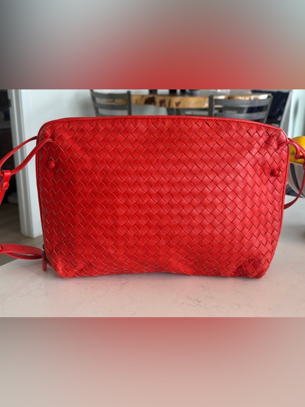 Bottega Veneta Red Intrecciato Woven Leather Crossbody Bag